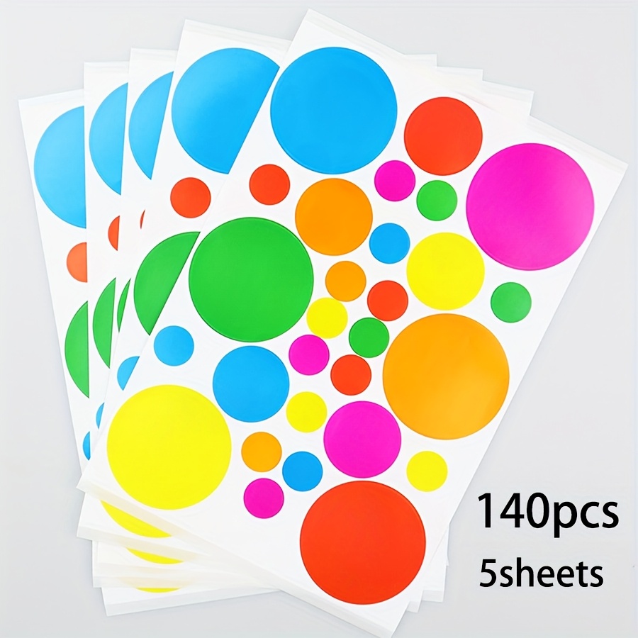 Image of 140pcs Colorful Round Stickers, Different Sizes Of Dot Self-adhesive Papers, Adhesive Barcode Labels, 6-color Round Sticker Labels For Office, School And Home Marking