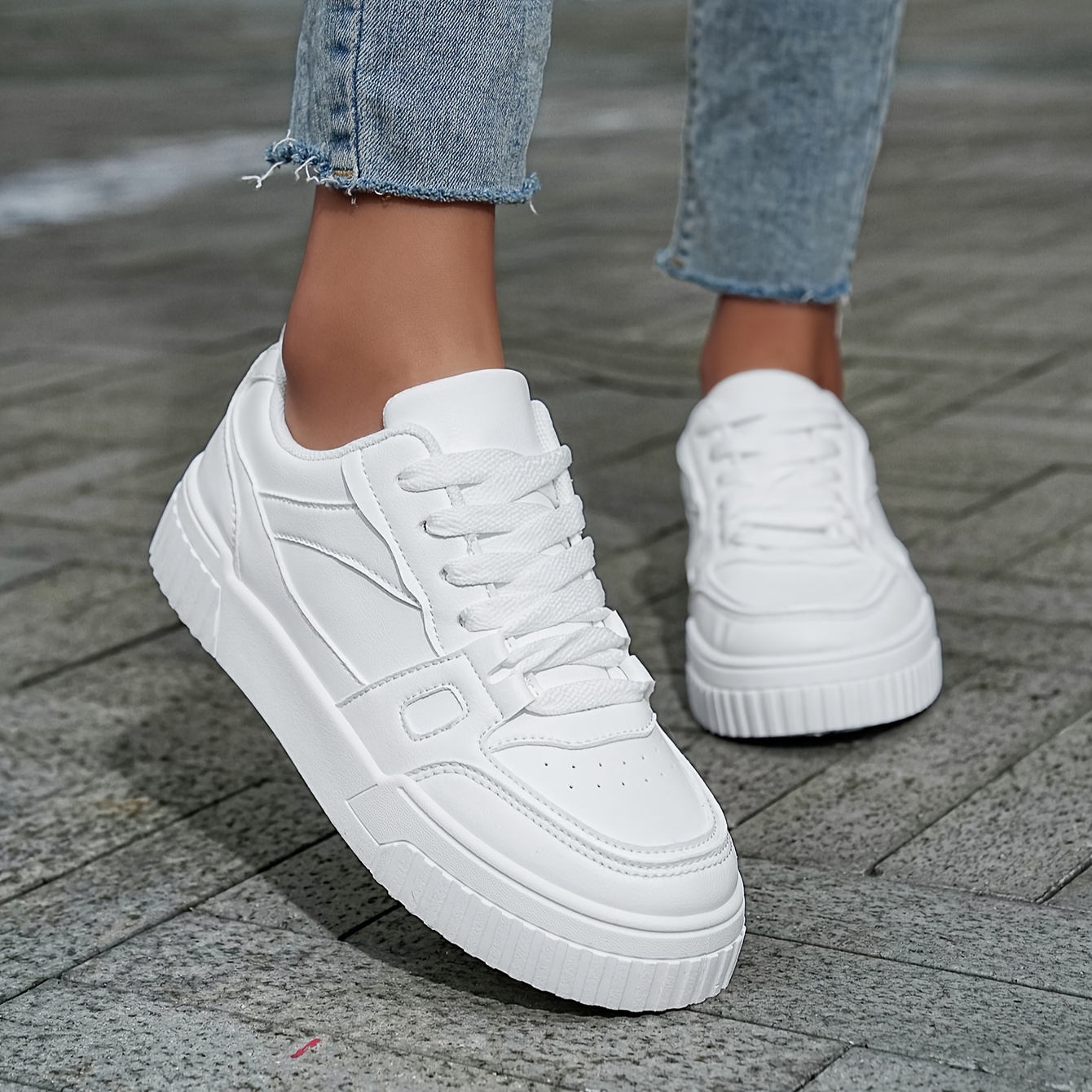 

Women's White Skate Shoes, Versatile Low Top Flatform Sneakers, Casual Outdoor Walking Sports Shoes