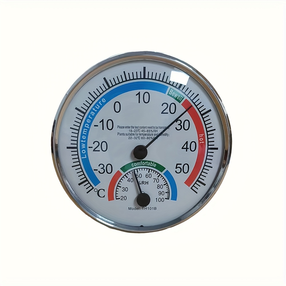 E-shop Tragbares Thermo-Hygrometer, Temperaturbereich -30°C bis 50°C, 20% bis 100% Luftfeuchtigkeitsmessung, gut lesbarer Rundanzeiger mit farbigen