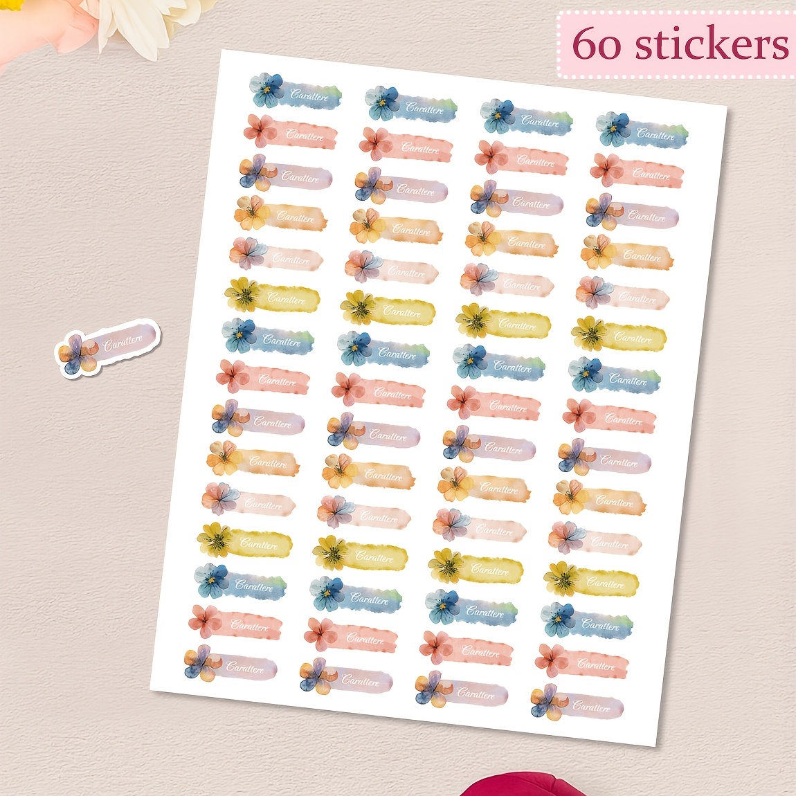 TEMU 60pcs Self-adhesive Personalized Labels, With A Sophisticated Color Gradient Floral Pattern, Suitable For Wedding And Festival Occasions, Used
