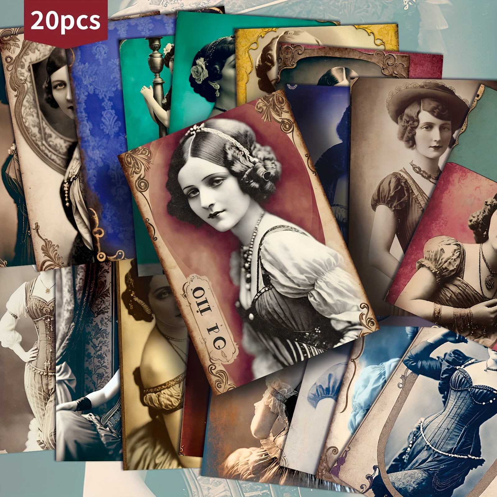 TEMU Set Of 20 Vintage Postcards Featuring French Women - 4x6 Inches Retro Paper For Junk Journals, Classic Pinup Art, Collectible Decorative Cards