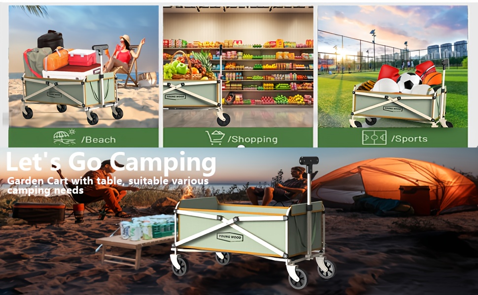 Collapsible Wagon Cart With Wheels Foldable - Folding Utility Heavy Duty Wagons Carts For Grocery Sports Garden Shopping Camping