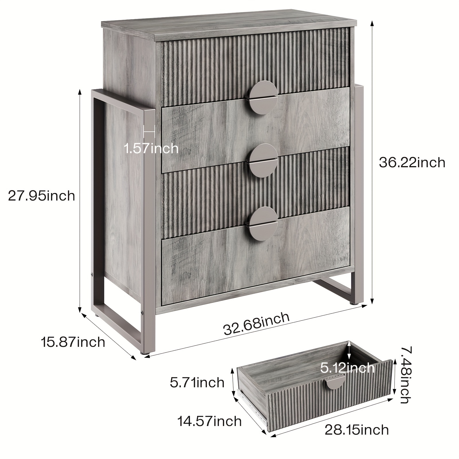 Mozeat Lens Modern Fluted 4 Drawer Dresser, Dressers For Bedroom, Textured Wood Sticks Borders H Metal Legs For Bedroom, Living Room, Hallway
