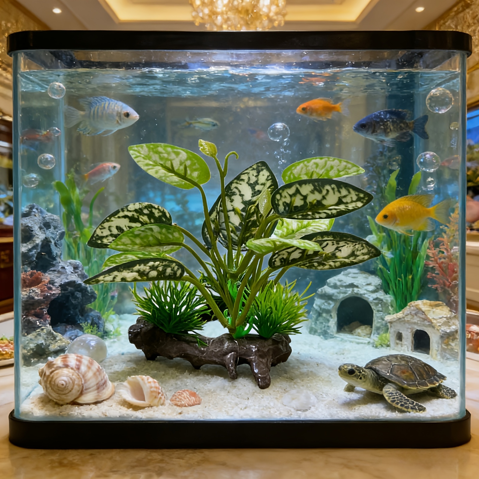 Ueetek Aquarium Pflanzen Set – 3 Künstliche Wasserpflanzen, Grün, Kunststoff, Mit Keramiksockel, 26 Cm Hoch