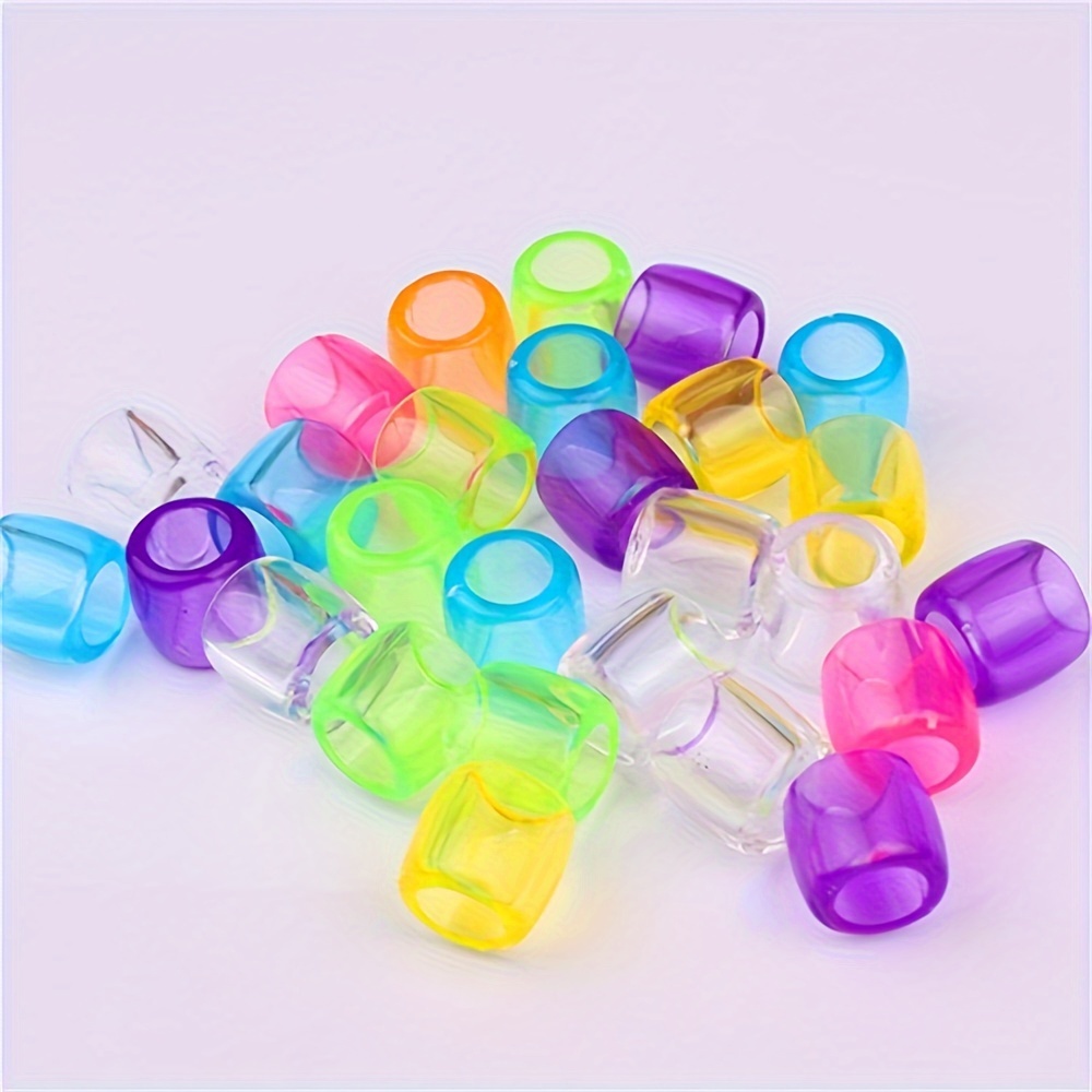 Image of 50pcs Set Of Dreadlock Accessories, Colorful Hair Extension Rings, Plastic Bulk Large Single-hole Round Beads Accessories, Transparent Large-hole Beads, Colors Random