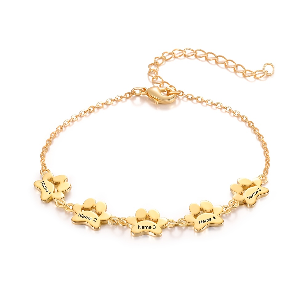 TEMU Custom Personalized Animal Paw Print Pendant Engraved Name Bracelet - 18k Gold Plated - Elegant And - Pet Anniversary Gift - Personalized Paw