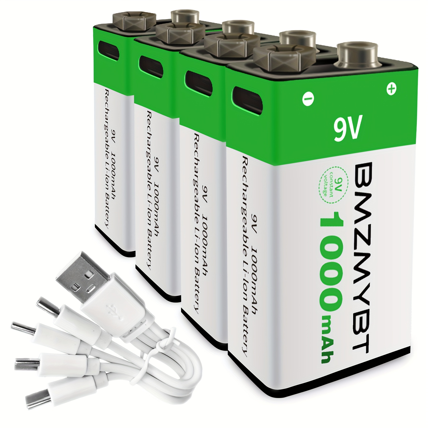 TEMU 4pcs 9v Battery 9v Batteries, Usb/type-c 9v Rechargeable Lithium , High Capacity 9v 1000mah 9000mwh Rechargeable Lithium Battery, 1.5 Hours Fast