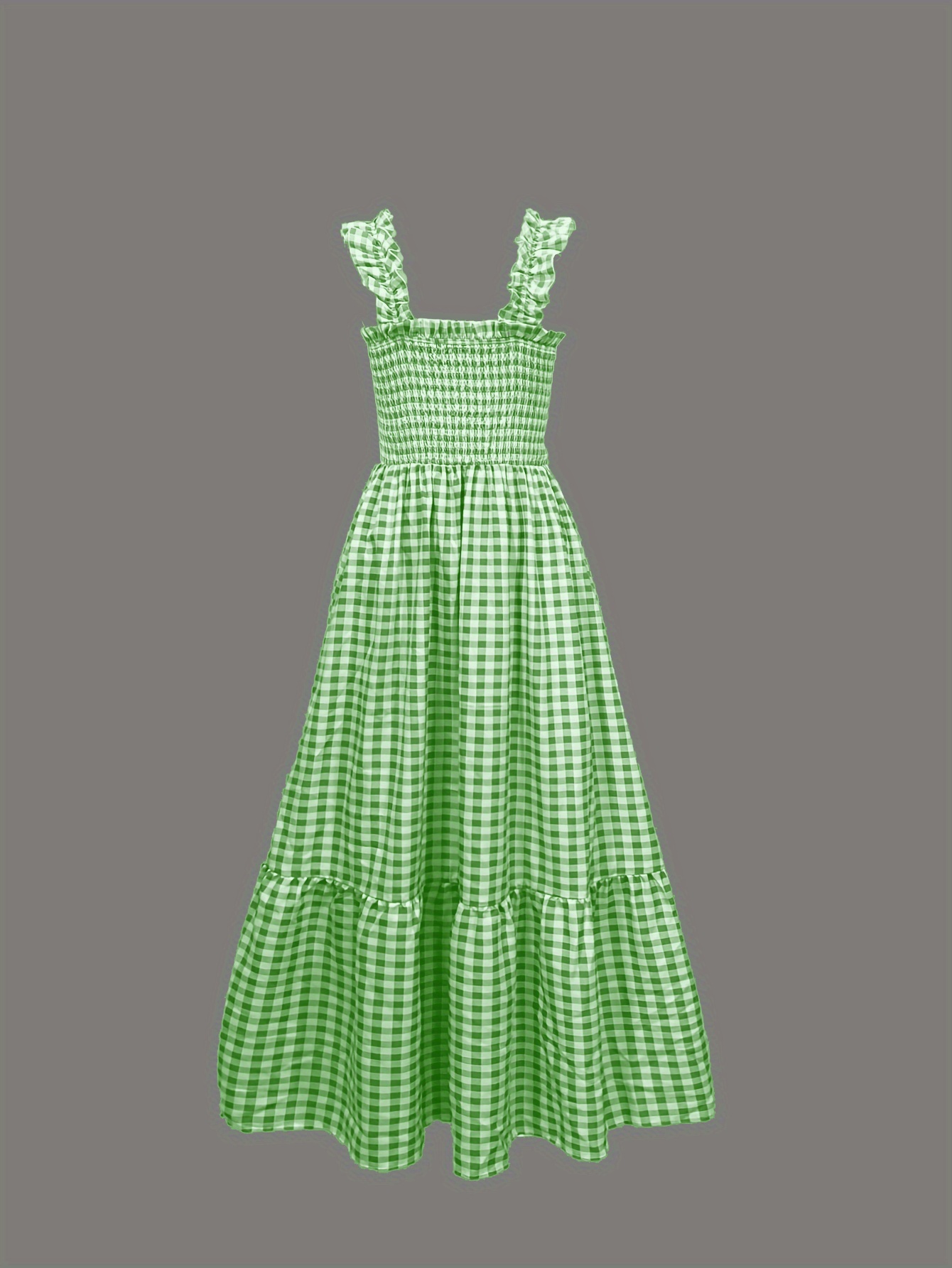 slim fit dress slacks Talk Birdie to Me Green Gingham Sleeveless Maxi Dress