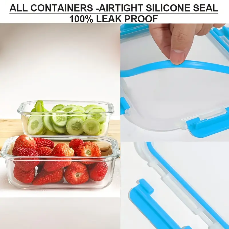 10pcs food storage containers leak proof and reusable glass meal prep containers multi purpose clear food storage containers with sealing lids for camping picnics schools and offices kitchen organizer and storage kitchen accessories Product details 3