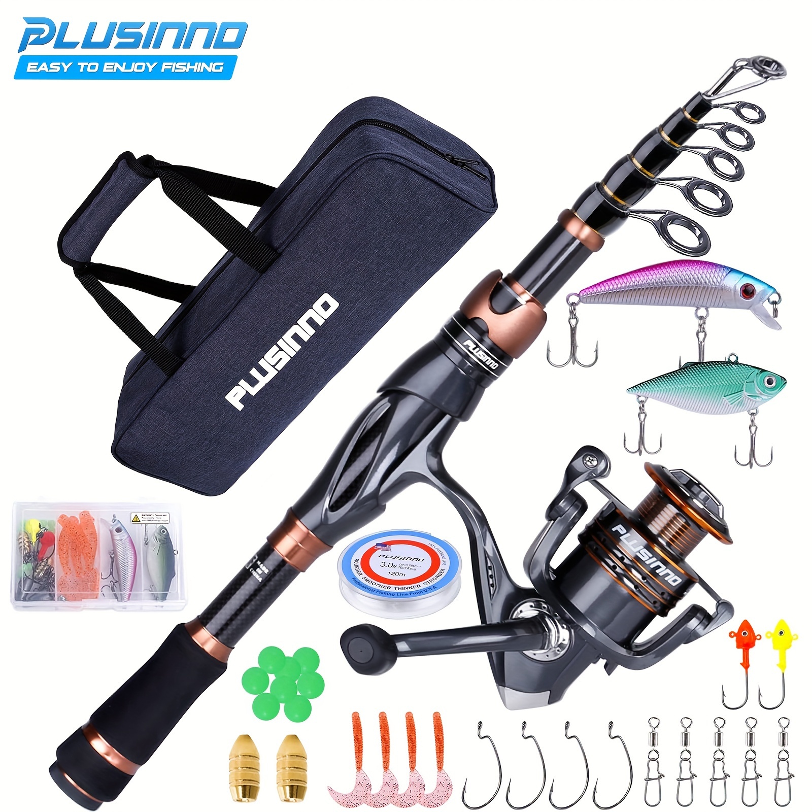 

Plusinno Fishing Rod And Reel Combos, Bronze Warrior 24-ton Carbon Matrix Telescopic Fishing Rod Pole, 12 +1 Shielded Bearings Stainless Steel Bb Reel, Travel Freshwater Fishing Gear