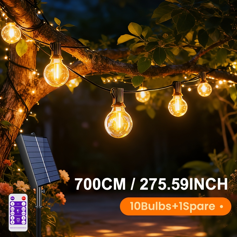Image of 7m-15m G40 Solar Powered String Lights Outdoor, 8 Lighting & 4 Brightness Change, Ip65 Hanging Lamps With Remote For Party, Wedding Decoration (4 Sizes )