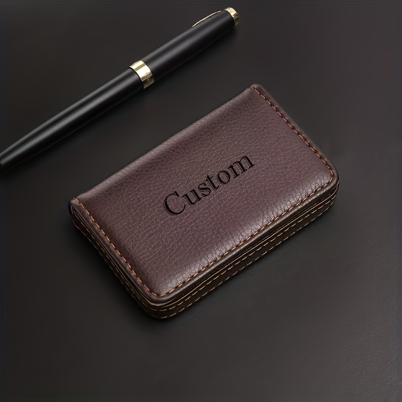 TEMU Customizable Magnetic Pu Business Card Holder, Supports Personalized Engraving Of Names, Logos, And Text. Pocket-style Card Case Available In