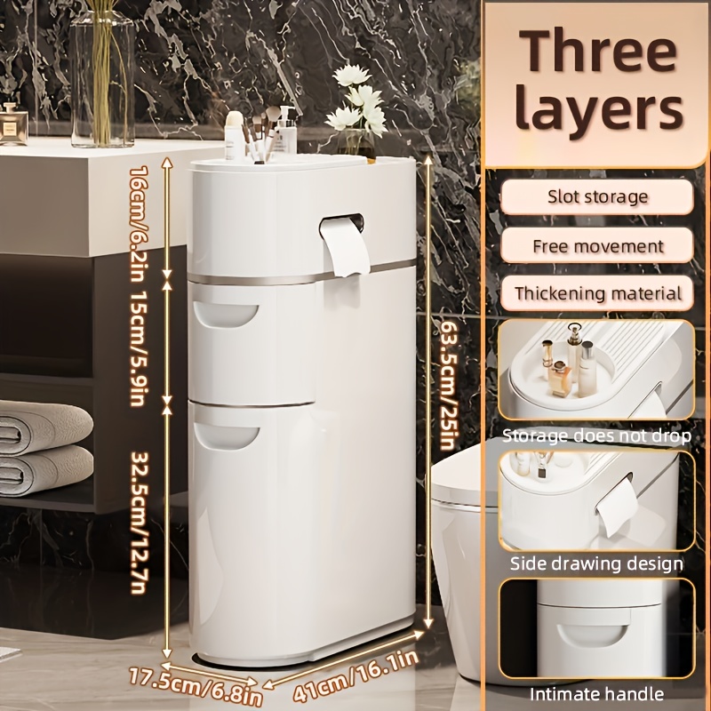   4 layer white slit pull out cabinet   used to put paper towels multi functional household bathroom racks shower supplies lockers used in bathrooms kitchens living rooms and   a   for household storage Product details 0