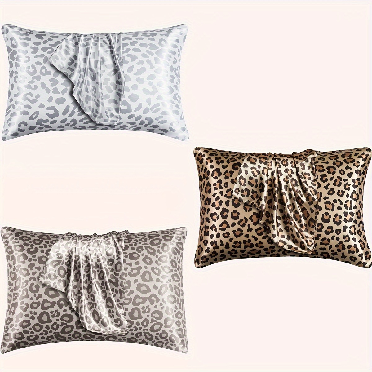 

2pcs Satin Pillowcase, Soft Leopard Print Pillow Cover For Sleeping, Pillow Case With Envelope Opening Design, Bedding