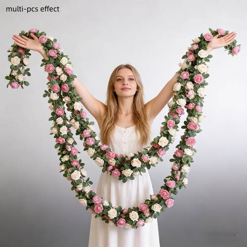 2pcs extra long 94 48in rose vine garland artificial flower vine decoration with soft material and green vine suitable for wedding arches diy decorations dining rooms birthday parties staircase railings weddings holiday decorations