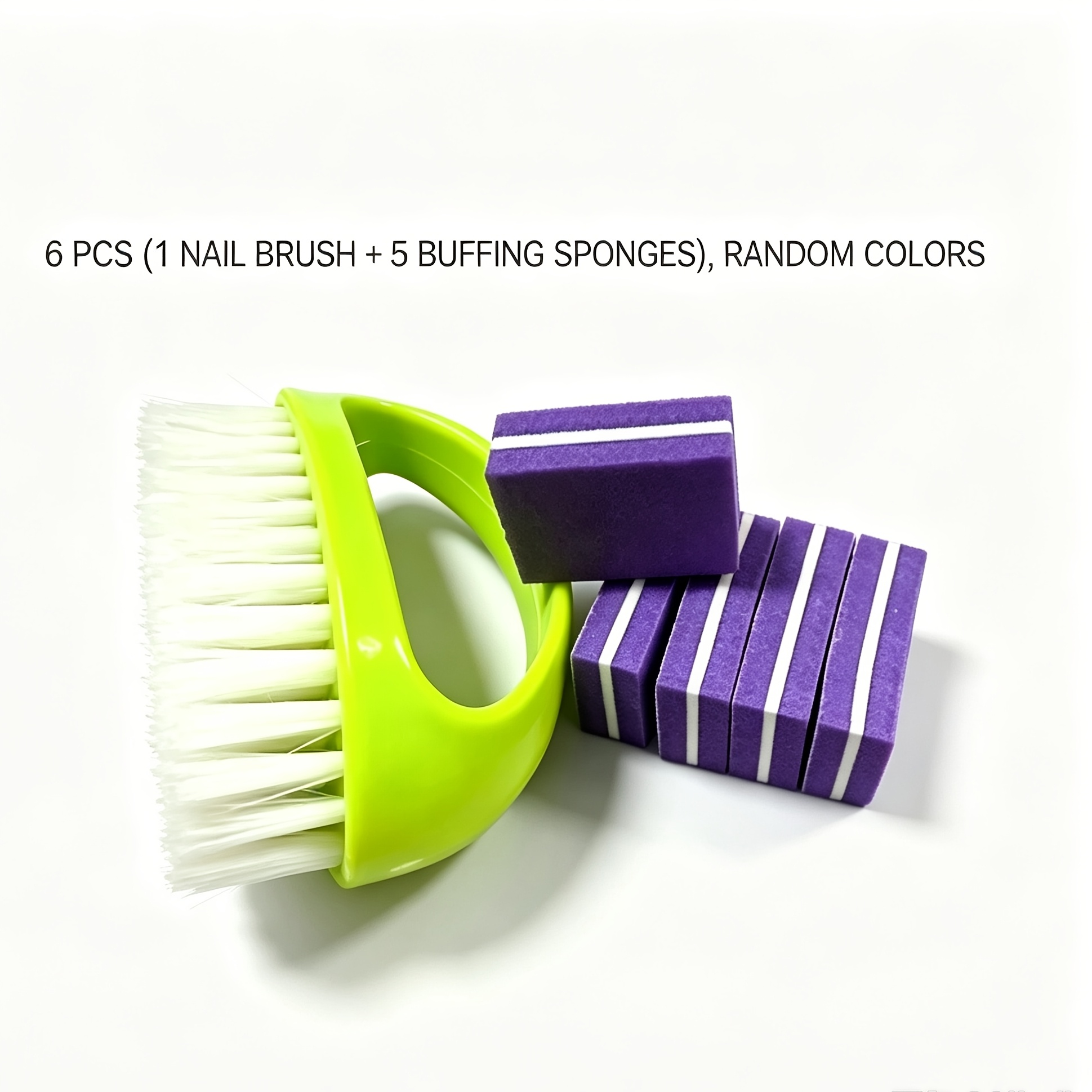 TEMU 6pcs Set (1 Random Color Nail Brush + 5 Buffing Sponges), Heavy-duty Nail Brush With Stiff Bristle Head | Deep Cleans Hands, Feet, Toenails,