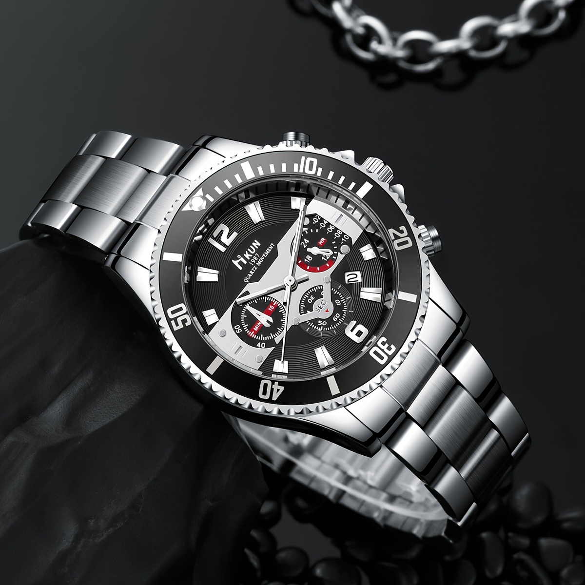 4pcs Men's Set with Quartz Watch, Bracelet, Necklace & Ring