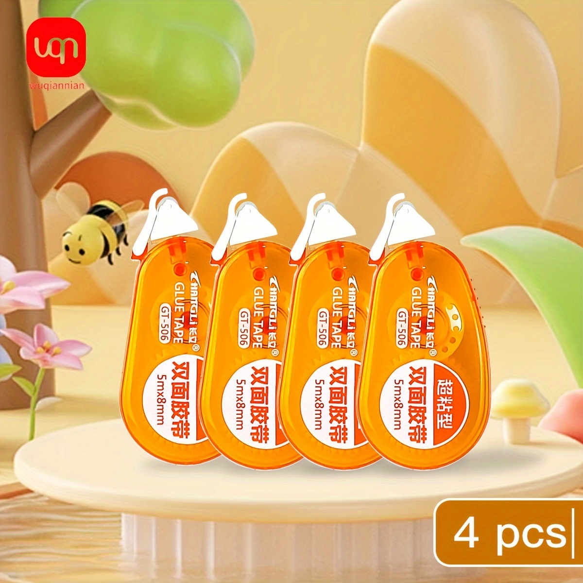 Image of 4pcs Double-sided Roller Tape | High Quality, Suitable For Scrapbooking, Decorating, Easy To Carry, Office And School Supplies, Made Of Polyethylene Terephthalate