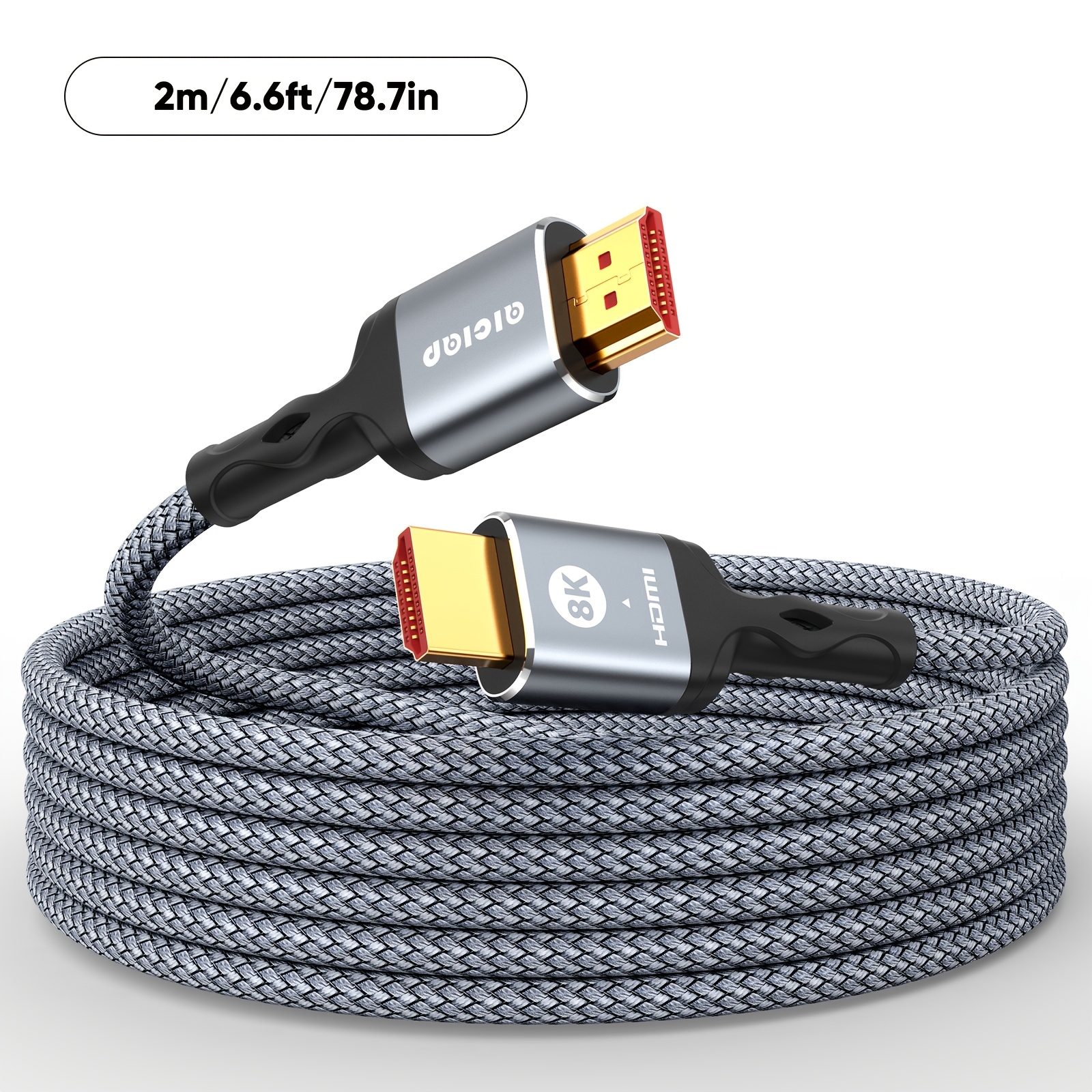 Image of Alclap 8k Hdtv 2.1 Cable, 48gbps Braided Hdtv Cord; Supports 3d Video, 8k@60hz, 4k@120hz, Audio Return Channel, Hdr10, 2.2/2.3, :x And ; Compatible With Tvs, Hdtvs, Ps5 Game Consoles And Blu-ray