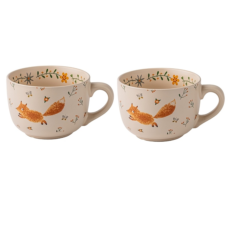 2-pack Ceramic Coffee Mugs | Large 770ml Creative Flower Pattern Oatmeal Cups, Ceramic Breakfast Bowls, Large Capacity Yogurt, Salad, Dessert, Soup Bowls -
