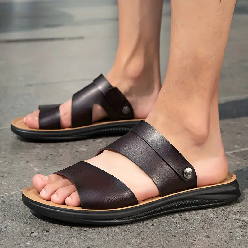 mens casual slip on sandals soft synthetic upper cushioned pu sole adjustable straps for outdoor beach daily wear comfortable breathable strappy sandals outdoor footwear sleek footwear details 0