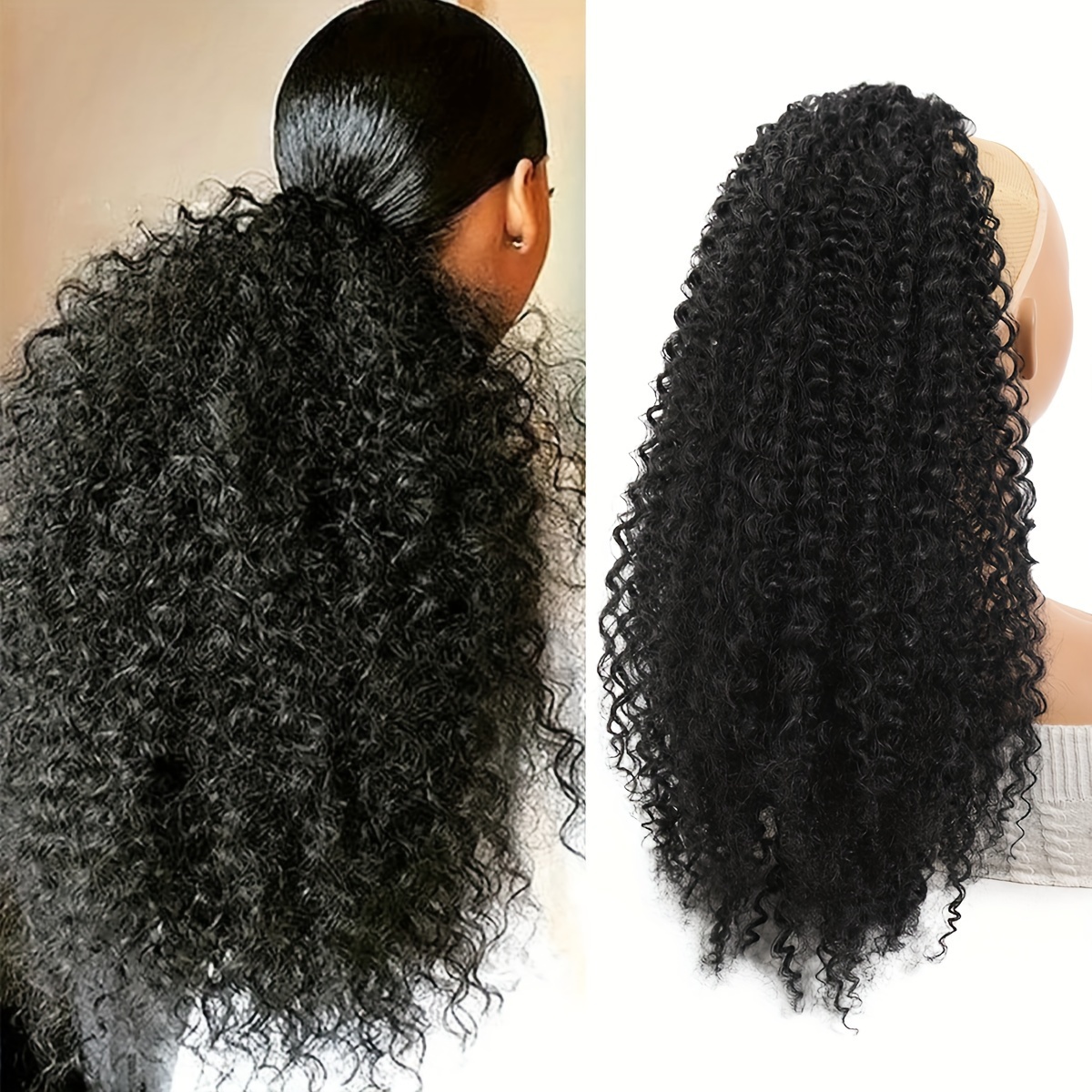 

African Curly Drawstring Ponytail Extension For Women, Synthetic Heat Resistant Curly Hairpiece, Breathable With Combs And Drawstring Design Christmas