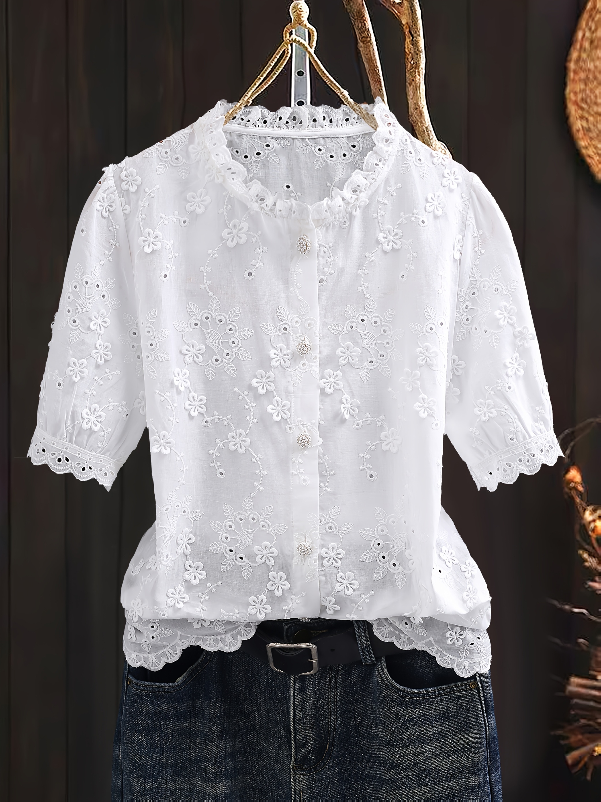 Encaje Blusa Transparente Con Bordado Blusas Con Bordado Floral De