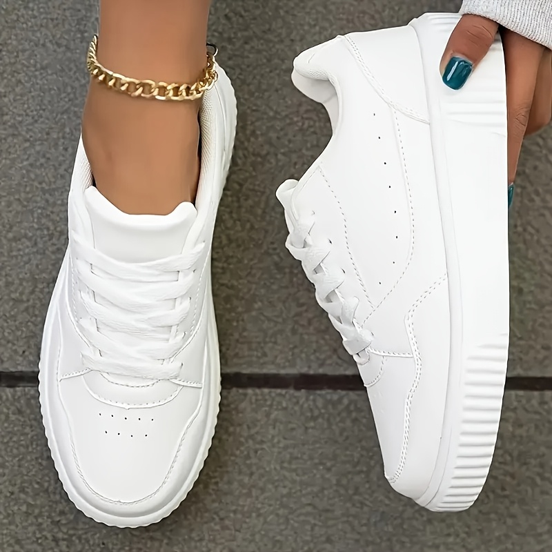 Women's Fashion White Low-top Sneakers - Breathable, Slip-resistant, Comfortable Casual Running Shoes With Durable Eva Sole And Round Toe Design, , Women Shoes