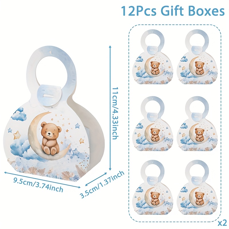 E-shop Geschenkset für Sie/Ihn, 12 Stück, Geschenkboxen mit blauem Bären-Design, Handgefertigte Boxen mit Braunbär- und Mondstern-Muster, Ideal für