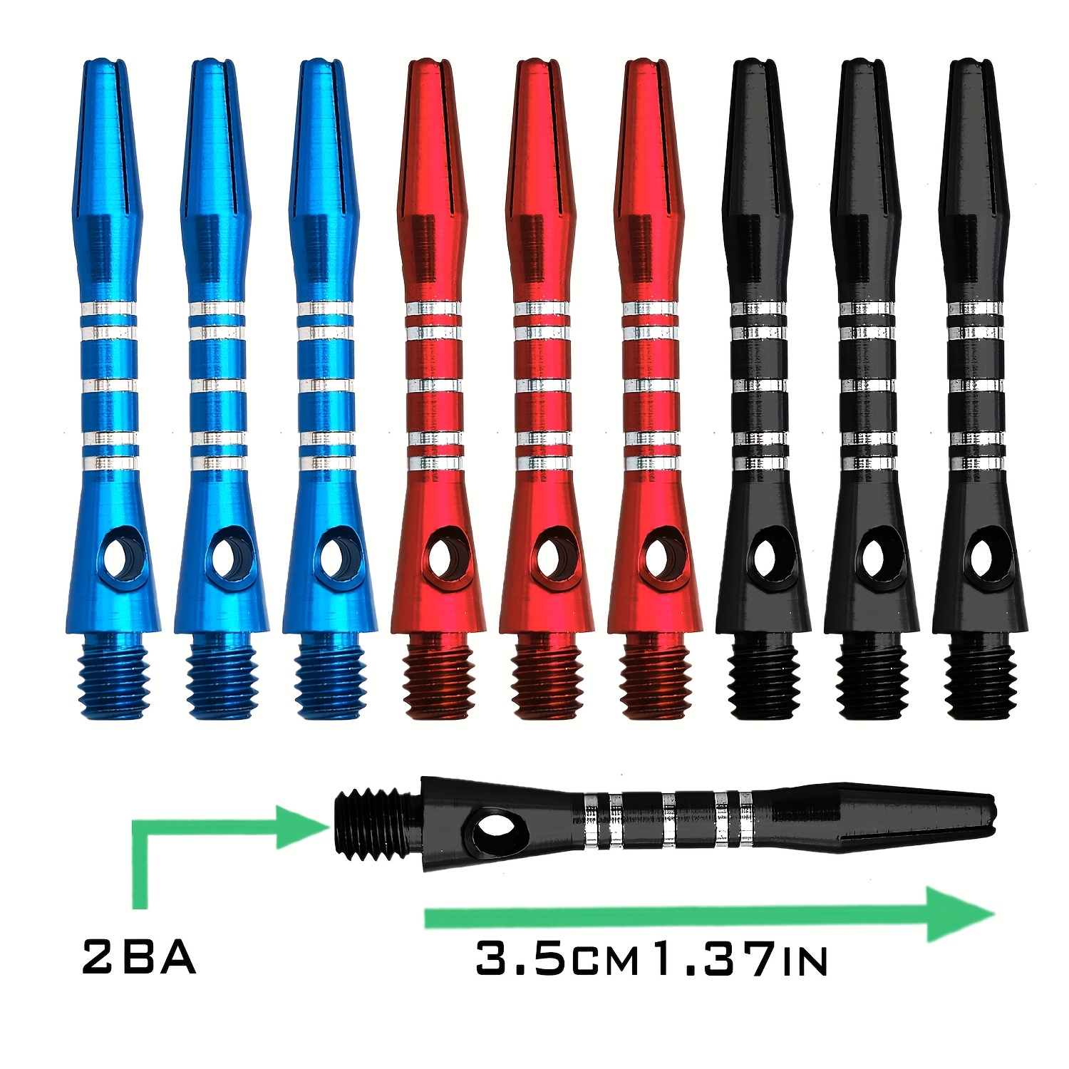 9pcs Colored Carved Aluminum 2BA Dart Shafts