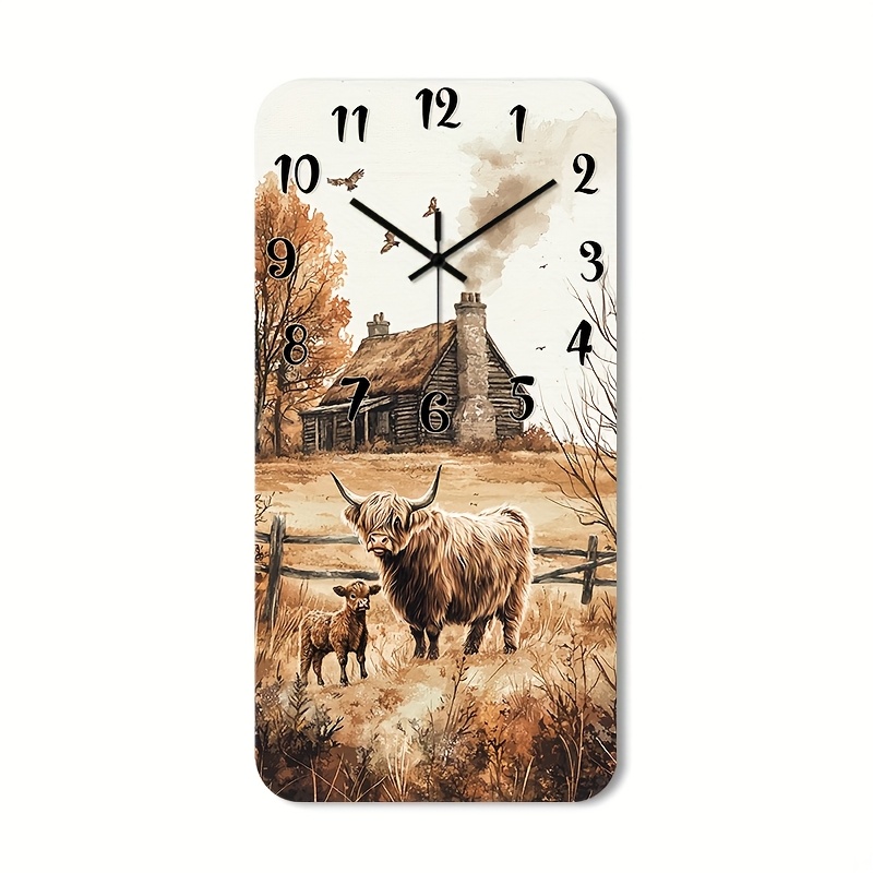 TEMU 1pc Of A Quiet Wall Clock That Tick, Featuring A Decorative Rectangular Design With A High-definition Glossy End, Showcasing To A Rustic Cabin.