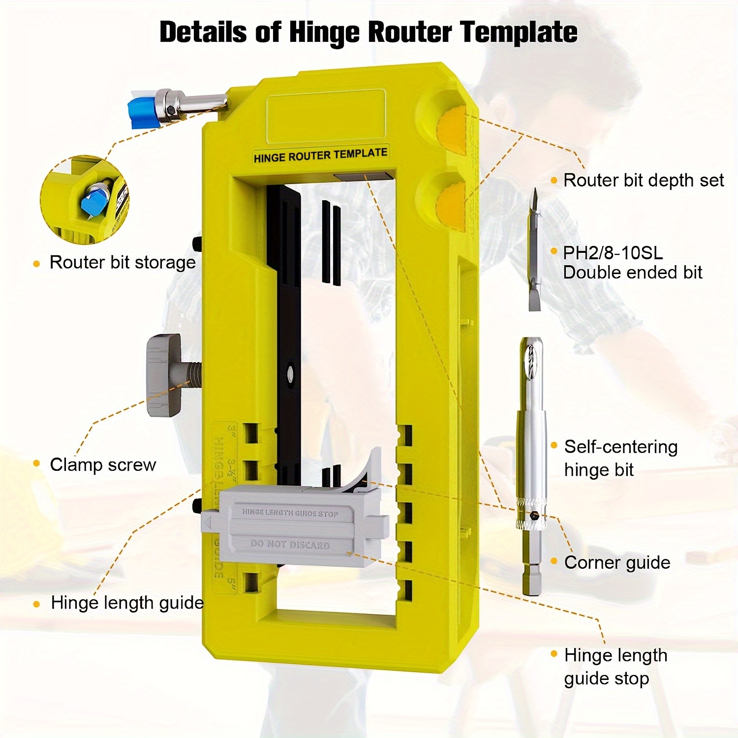 Template Holder for Mortising, Door Hinge Mounting Kit