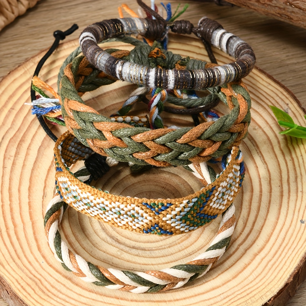4pcs Bohemian Braided Bracelets Adjustable Colorful Beaded Set