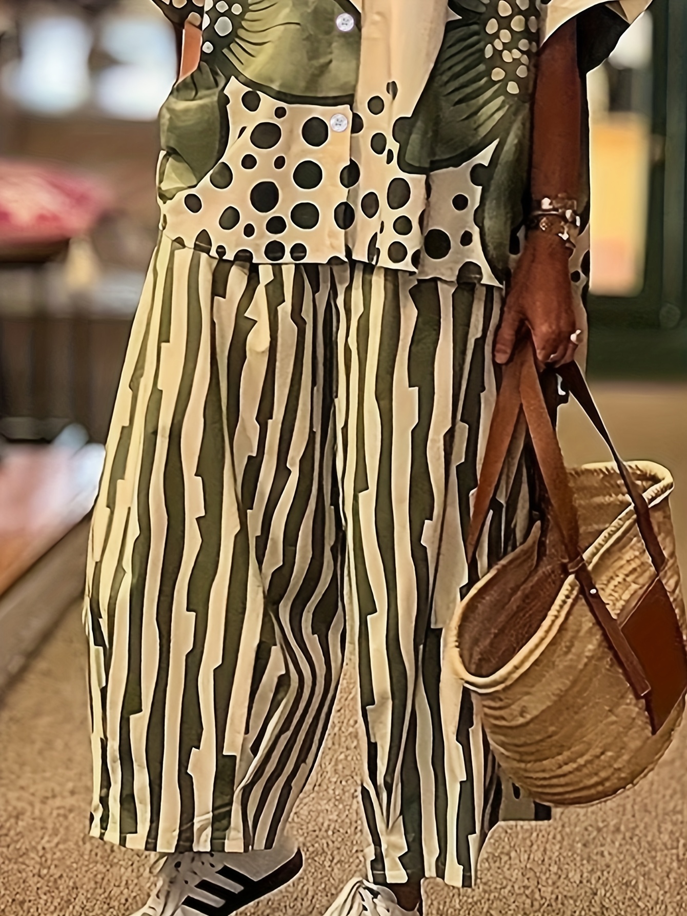 womens casual outfit split hem shirt set fashionable printed