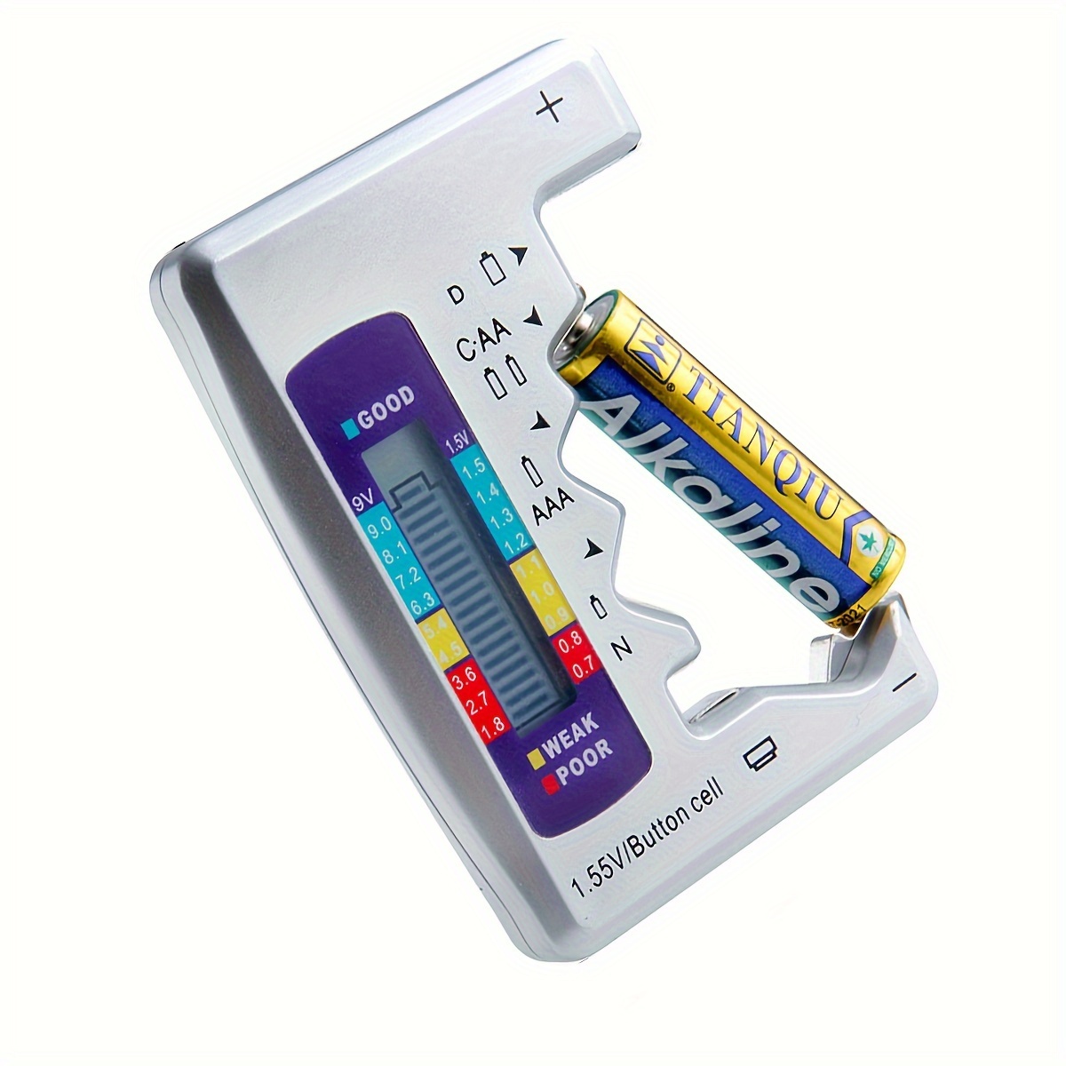 Versatile Digital Battery Tester - Quick & Easy Check for C, AA, AAA, D, N, 9V, 6F22, 1.5V Button Cell Batteries with LCD Display