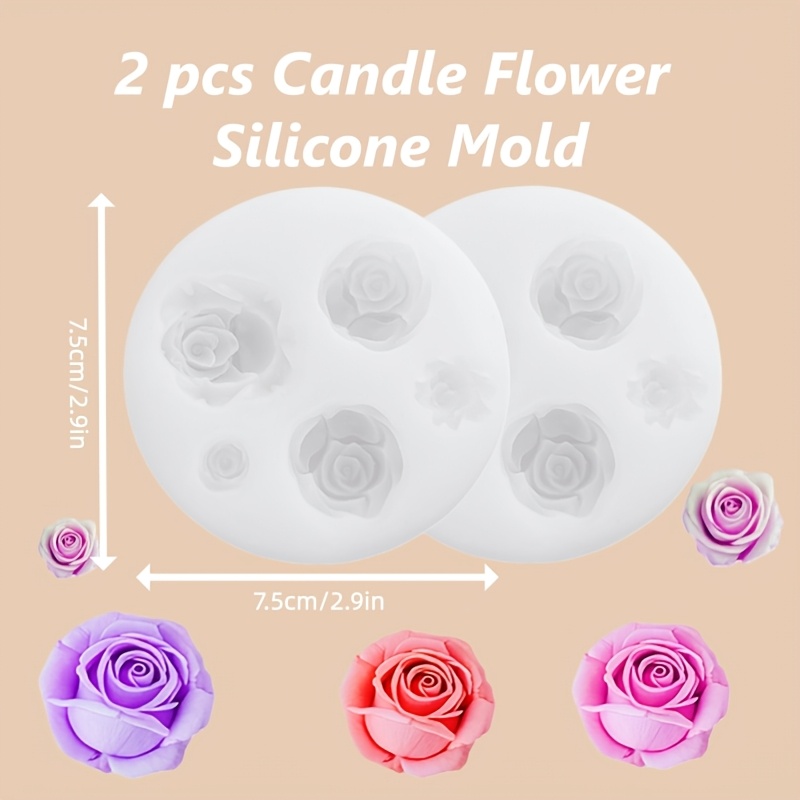 Image of 2pcs 5- Rose Silicone Mold Suitable For Diy Candles & Soap Making, Reusable Wax Mold With Multi- Flower Molds, Compatible For Scented Candles, Candle Decorations, Soap Crafts, Handmade Craft Supplies