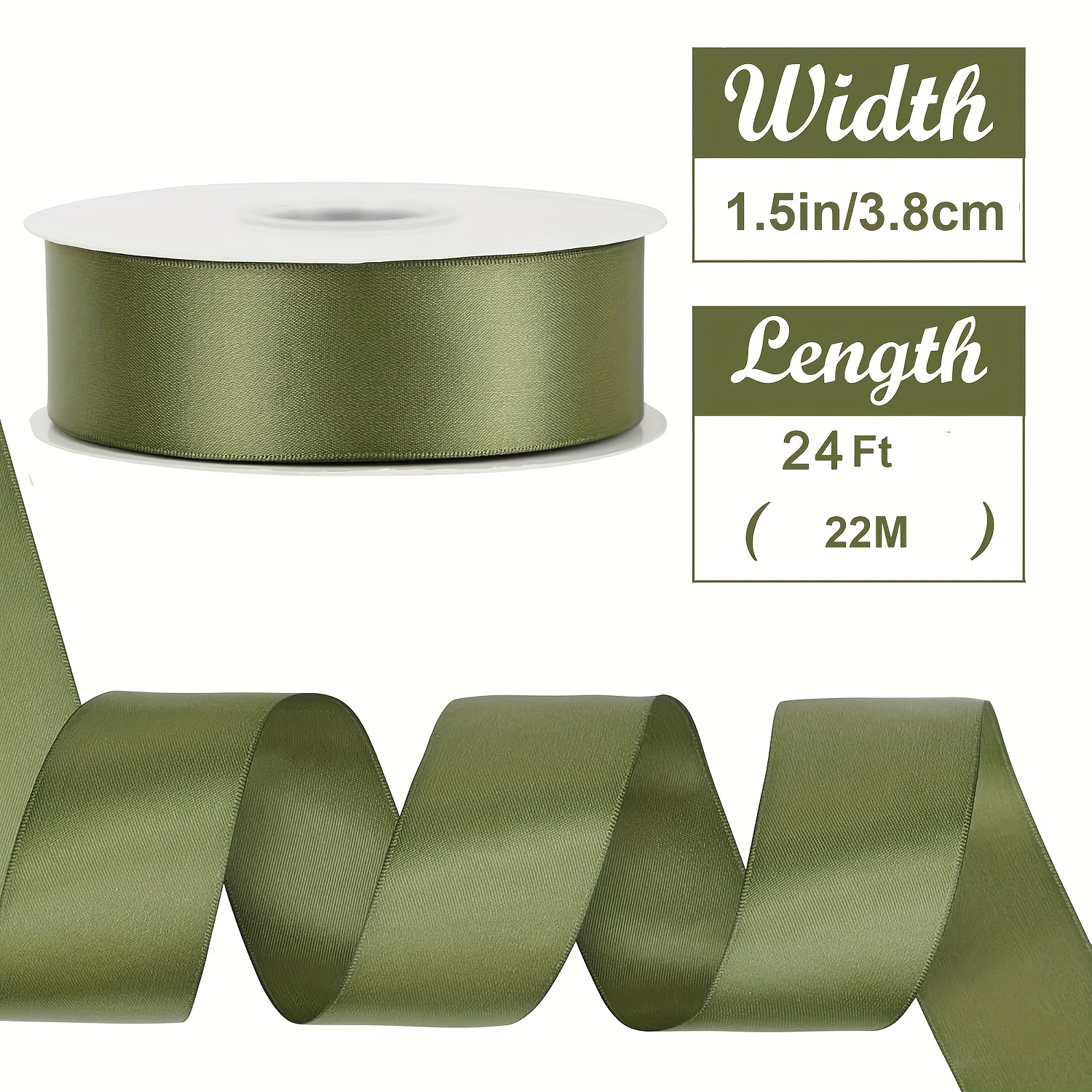 Image of 1-1/2 Inch Satin Ribbon, Polyester Moss Green Ribbon 24 Yards For Gift Wrapping Bows Making Wedding Invitations Decor Party Favor And Craft Supplies