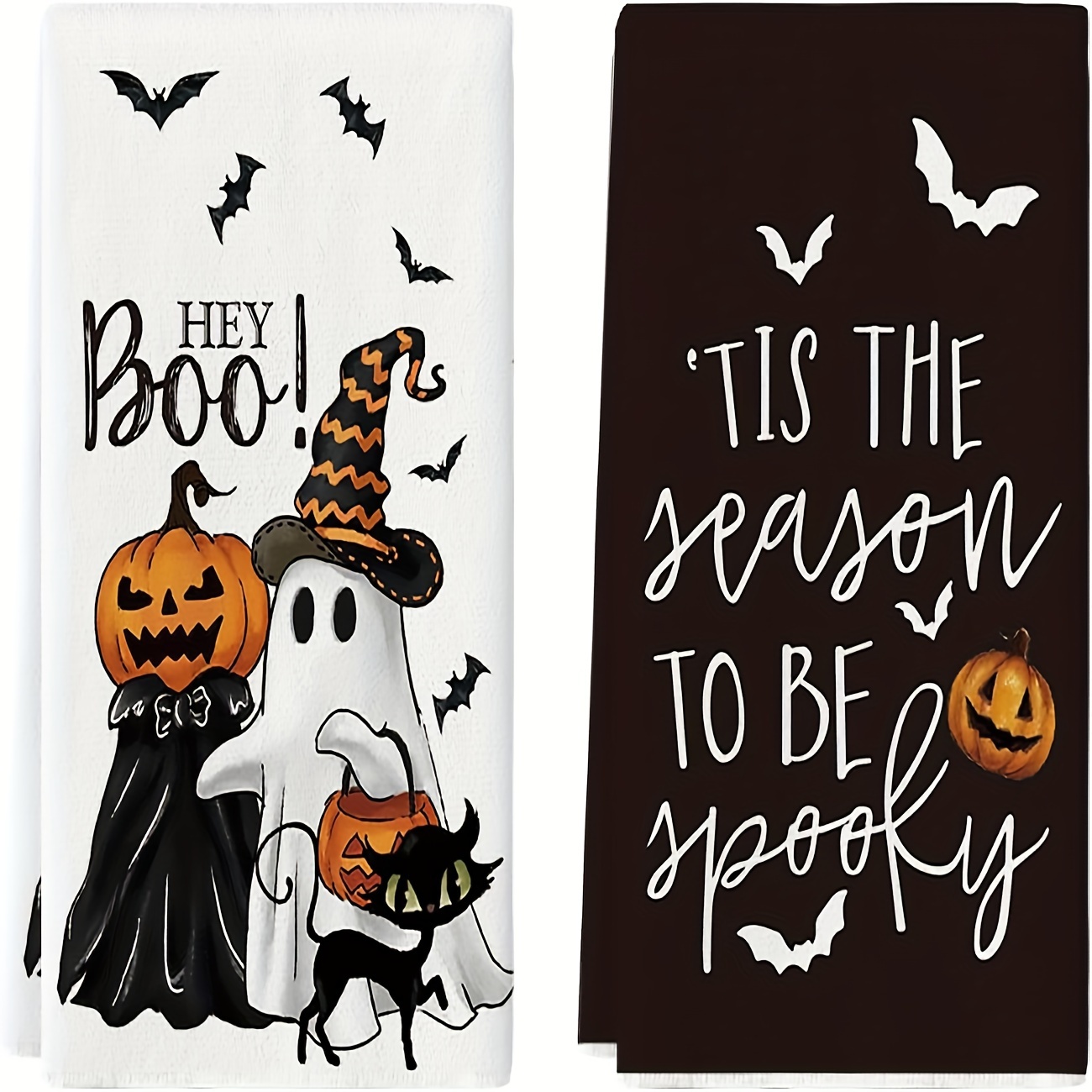 

Halloween Microfiber Kitchen Towels Set Of 2 - Modern Cartoon Ghost & Pumpkin Pattern - Machine Washable, Fade-resistant Oblong Dish Towels For Baking, Home Decor - 250 Gsm, 18 X 28 Inches