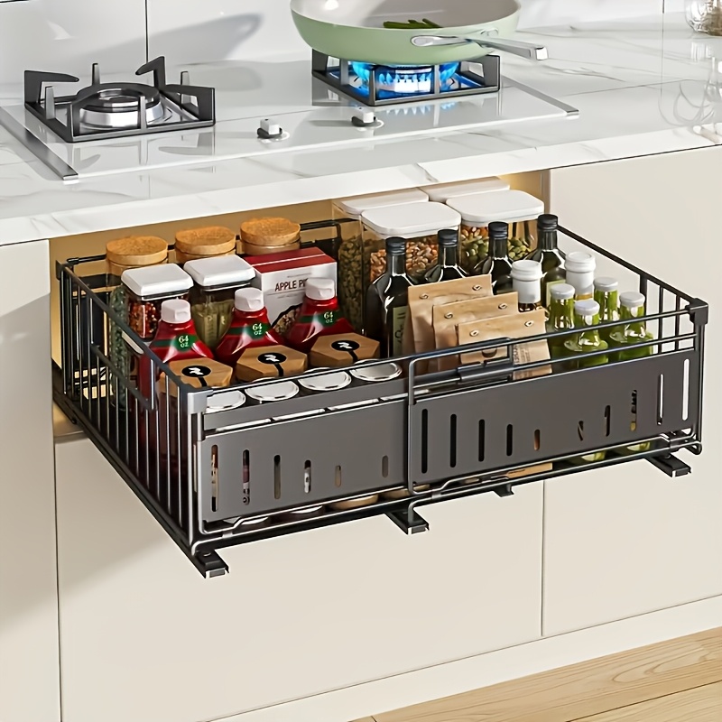 TEMU Metal Pull-out Cabinet Storage Rack, Extendable And , Is An For Kitchen Storage And Storage | Modern Kitchen Storage Rack | Fashionable Metal