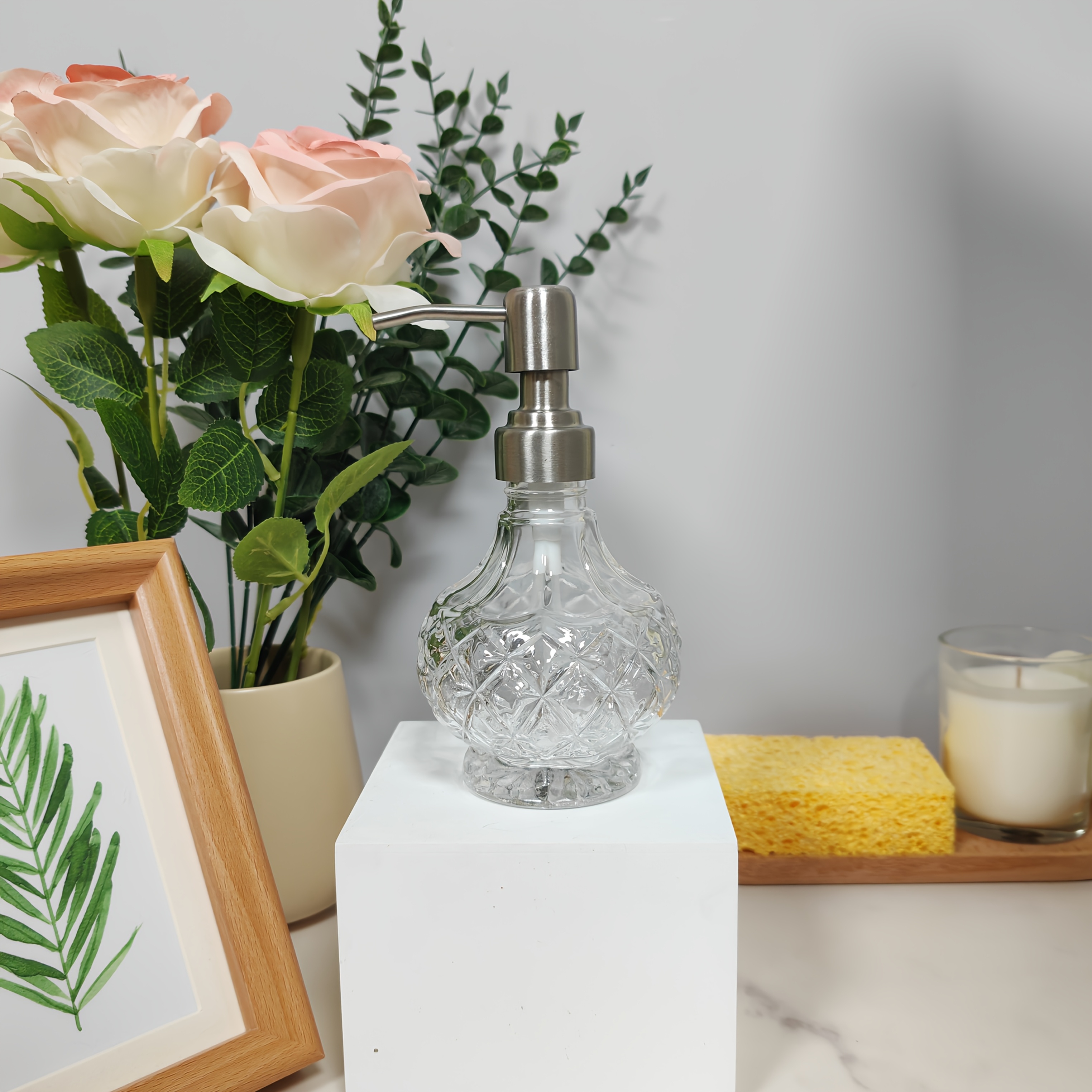 Image of Glass Soap Dispenser With Pump, Clear , Vintage And Elegant, Refillable Liquid Hand Soap Dish Soap Dispensers For Bathroom Counter, Kitchen Sink 200ml/6.76oz