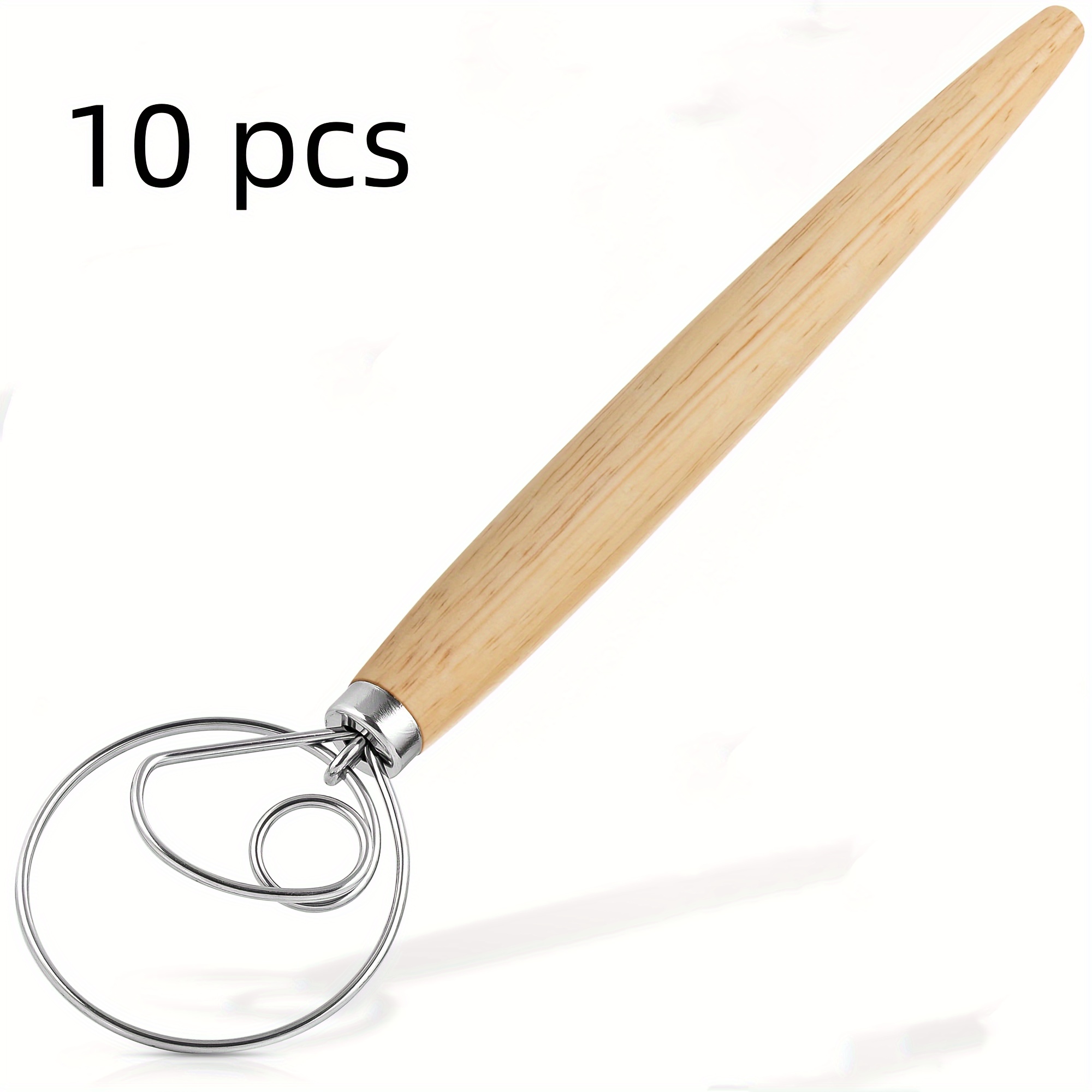TEMU 10pcs Danish Dough Whisk - 13-inch Wooden Danish Whisk For Dough With Stainless Steel Dough Hook - Traditional Dutch Whisk - Bread Whisk For