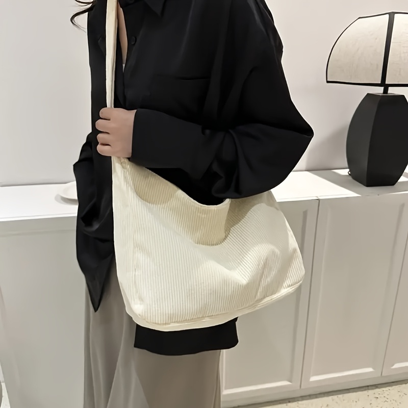 TEMU New Fashionable Large-capacity Corduroy Single-shoulder Large Bag For Women, Vintage Casual Simple And Stylish Crossbody Tote Bag