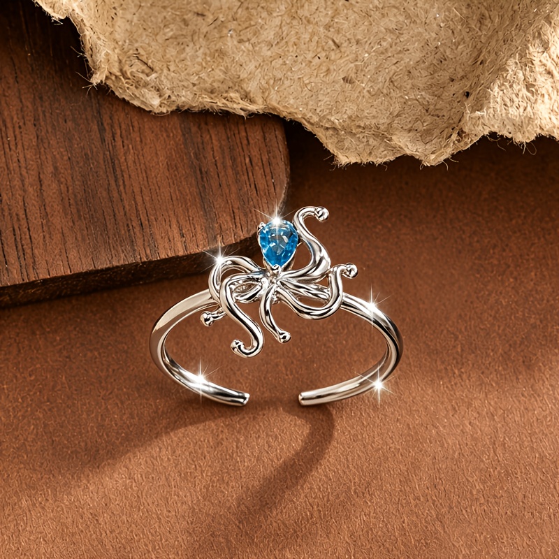 Women's Octopus Open Adjustable Ring with Synthetic Cubic Zirconia