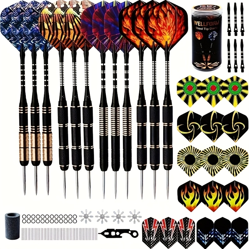 12 stk. Professionelle 14g Spidse Dartpiger | Blandede Farver Rustfrit Stål Flight Dartpiger med Forskellige Tip Designs og Tilføjelser