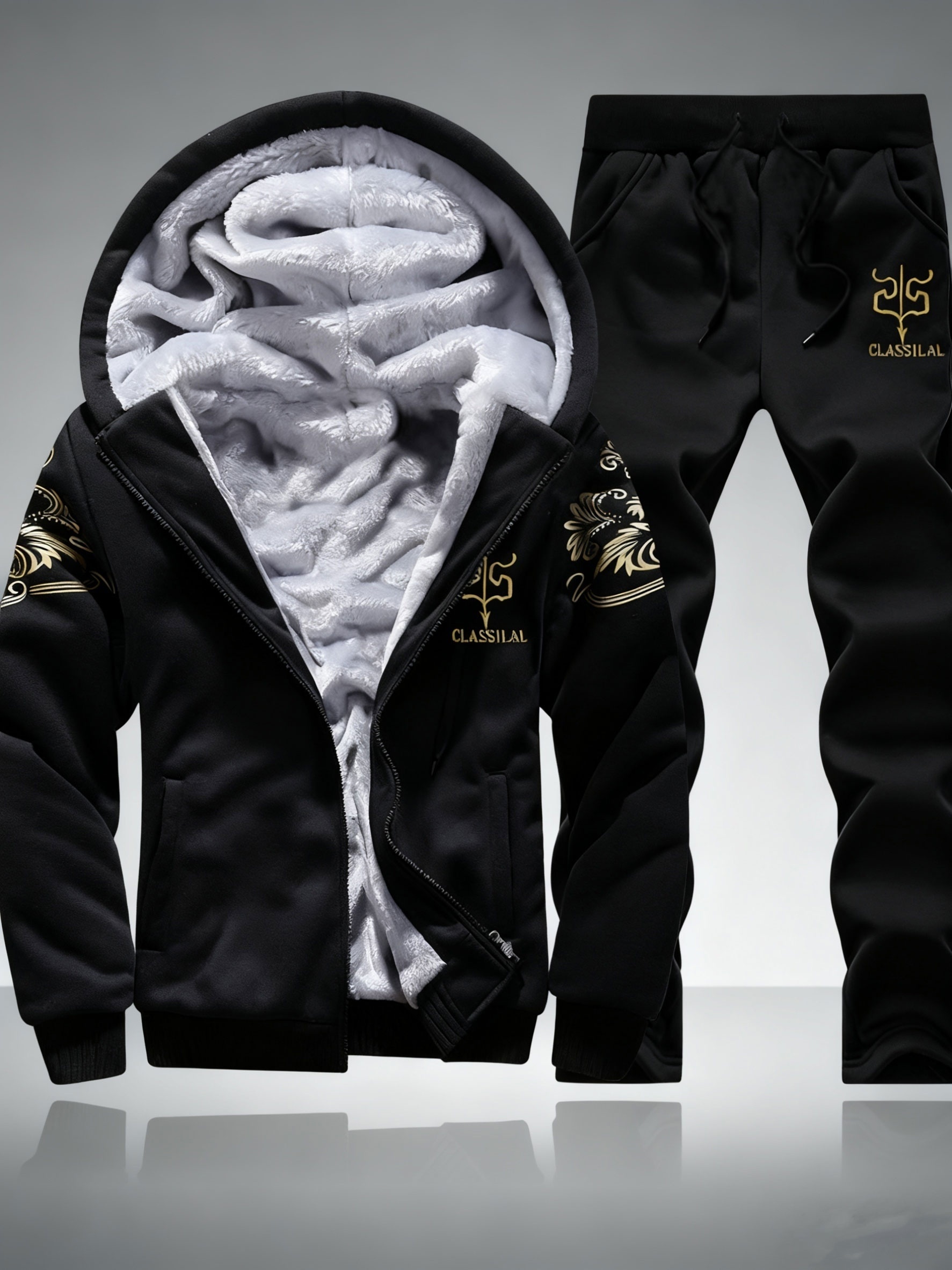 2pcs Autumn/Winter -Lined Warm Men's Casual Fashion Versatile Sport Outdoor Set