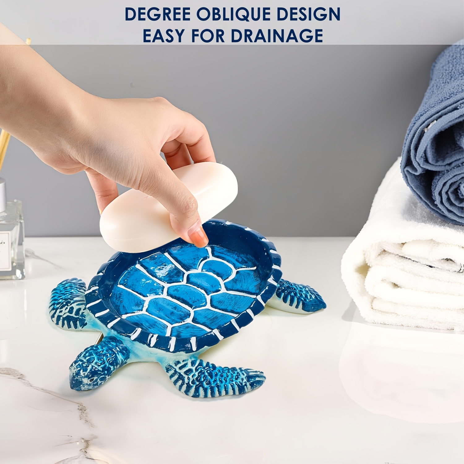 TEMU 1pc Sea Turtle Soap Holder - Quick-dry Resin Oval Soap Dish With Drainage Holes, Coastal Beach Decor For Sink, Sponge Holder For Bar Soap, Sea