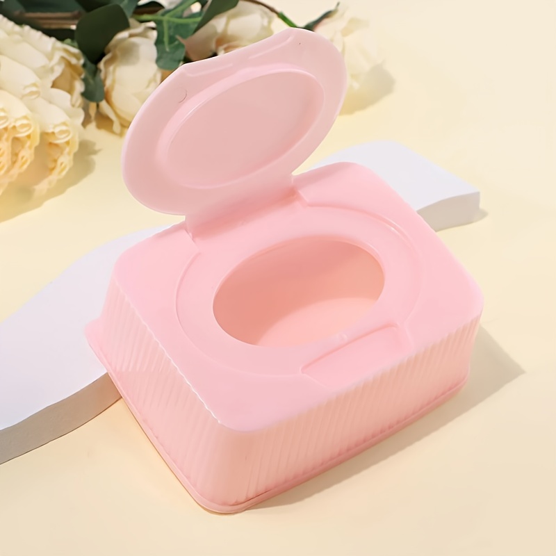 

1pc Portable Pink Plastic Makeup Cotton Pad Storage Box With Flip-top Lid, Small Cosmetic Tissue Holder, Multi-functional Organizer