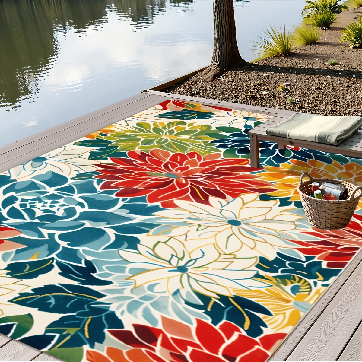 TEMU Large Outdoor Mat Featuring A Faux Cashmere Design With A Layered Floral Pattern, Perfect For Decorating , Courtyards, And Entrances. And