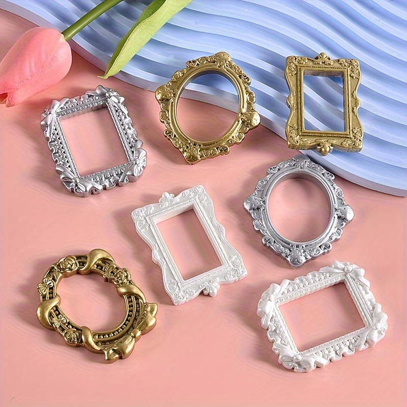 

Vintage-inspired Resin Photo Frame Charms, 5pcs Assorted Decorative Craft Embellishments For Diy Phone Cases, Hair Accessories, And Fridge Magnets
