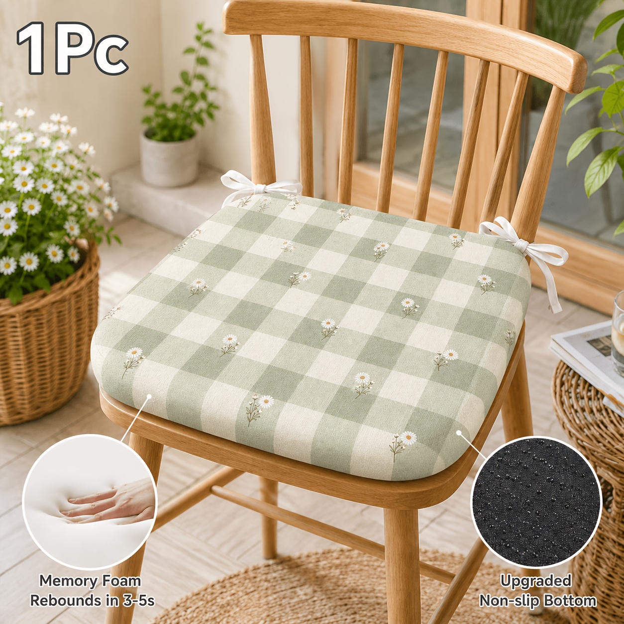 TEMU 1pc Comfortable Dining Chair Cushion, Contrast Striped Horseshoe Design, Suitable For Kitchen Chairs And Office Chairs, Non-slip Memory Foam